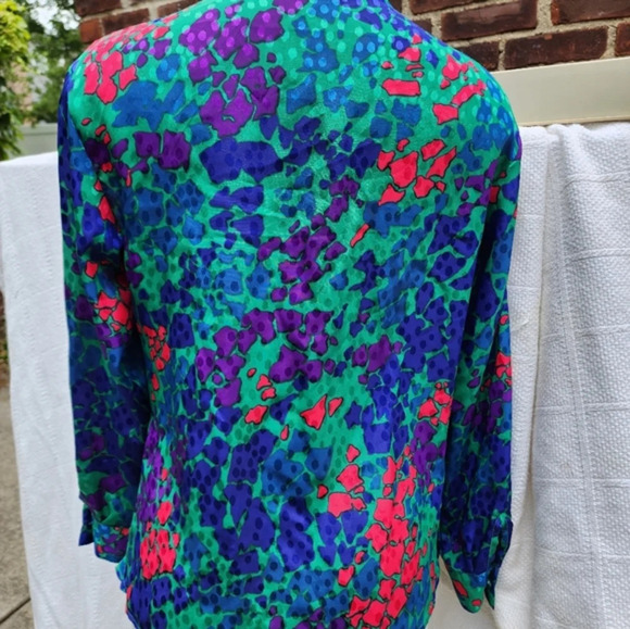 1980s Abstract Floral RlDrape Blouse S/M - Picture 2 of 10